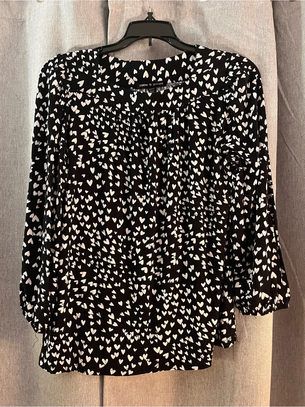 Cable & Gauge Black Blouse with White Heart Print